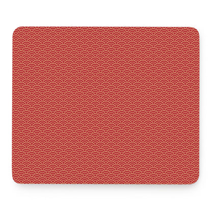 Red Japanese Wave Pattern Print Mouse Pad