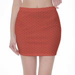 Red Japanese Wave Pattern Print Pencil Mini Skirt