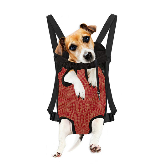Red Japanese Wave Pattern Print Pet Carrier Backpack