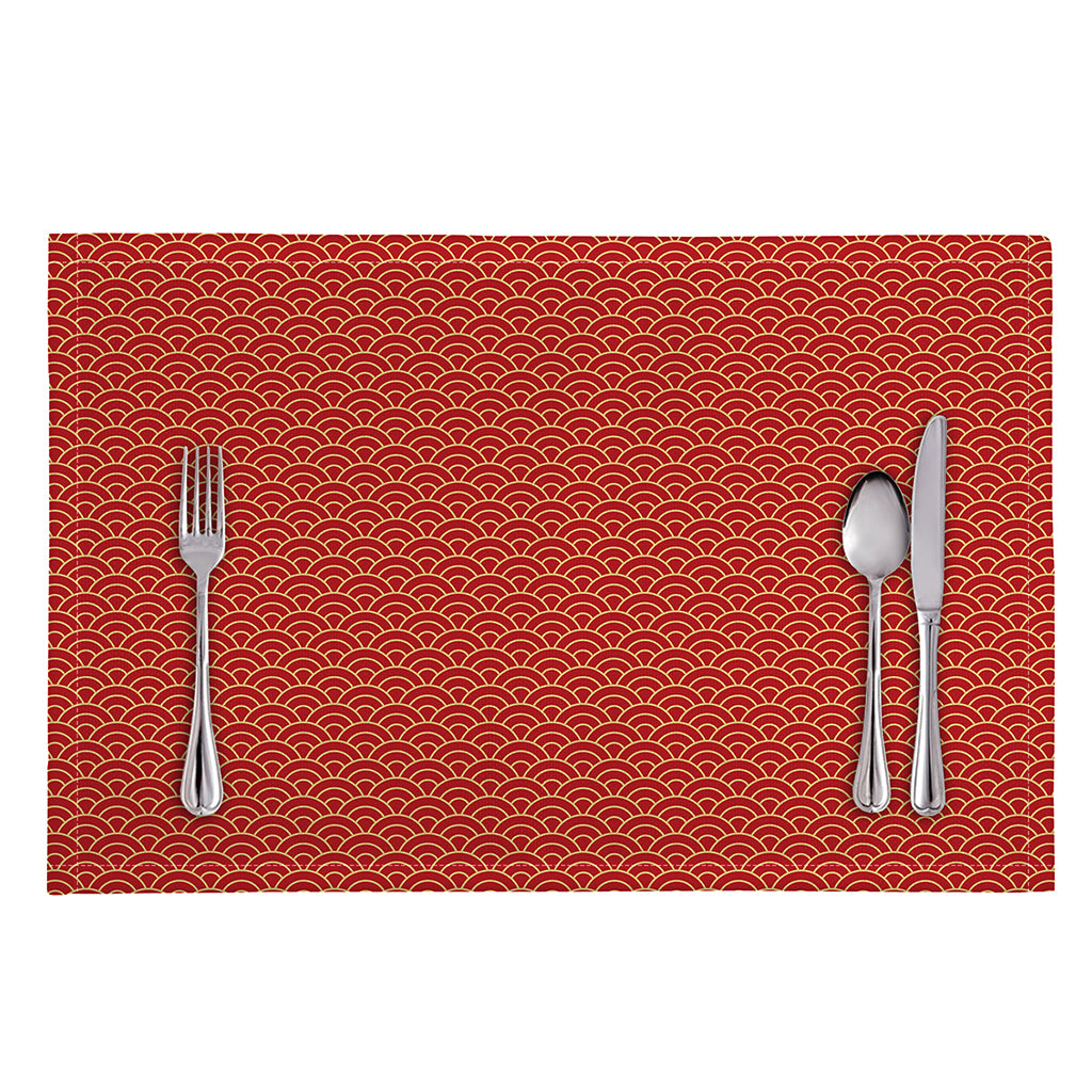 Red Japanese Wave Pattern Print Placemat
