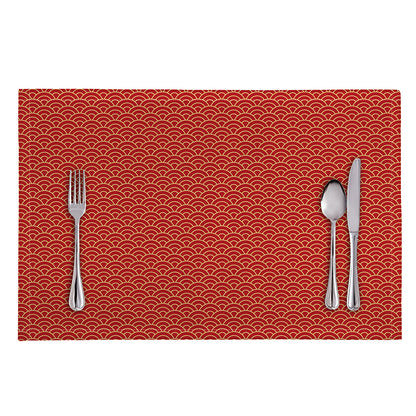 Red Japanese Wave Pattern Print Placemat