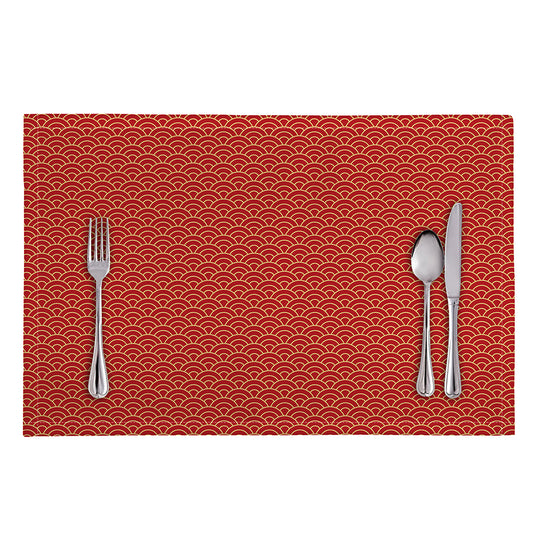 Red Japanese Wave Pattern Print Placemat
