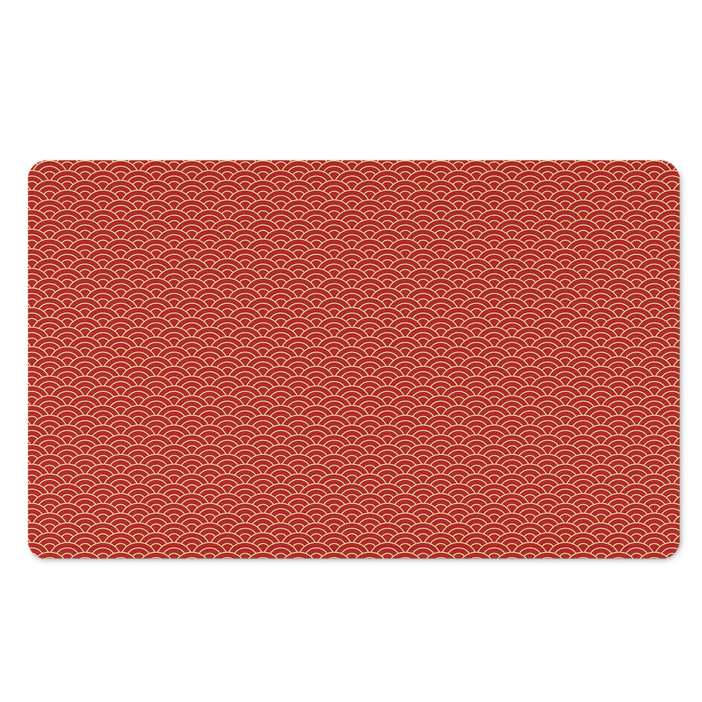 Red Japanese Wave Pattern Print Polyester Doormat