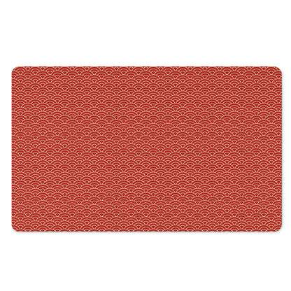 Red Japanese Wave Pattern Print Polyester Doormat
