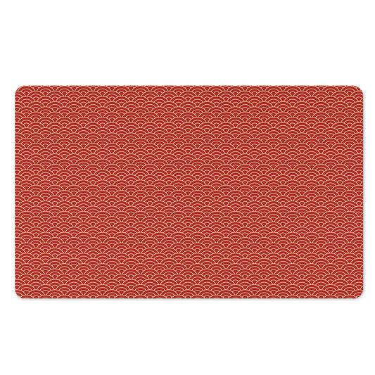 Red Japanese Wave Pattern Print Polyester Doormat
