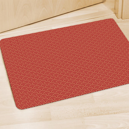 Red Japanese Wave Pattern Print Polyester Doormat