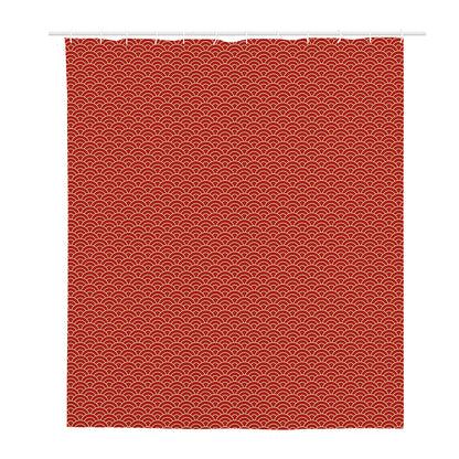 Red Japanese Wave Pattern Print Polyester Shower Curtain