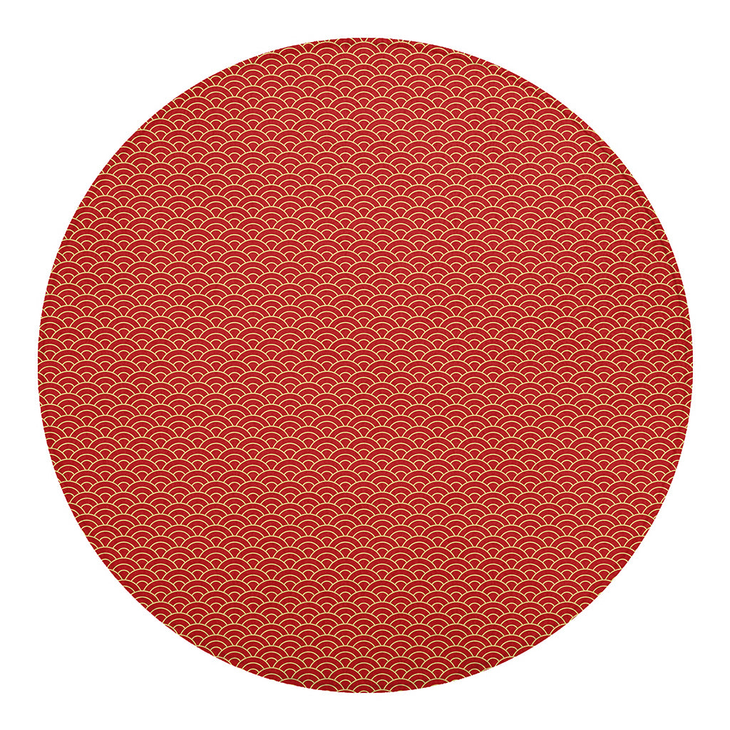 Red Japanese Wave Pattern Print Round Blanket