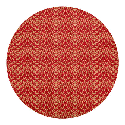 Red Japanese Wave Pattern Print Round Blanket