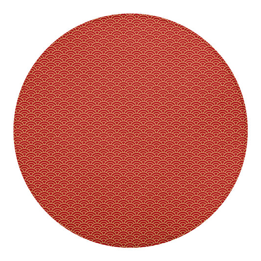Red Japanese Wave Pattern Print Round Blanket