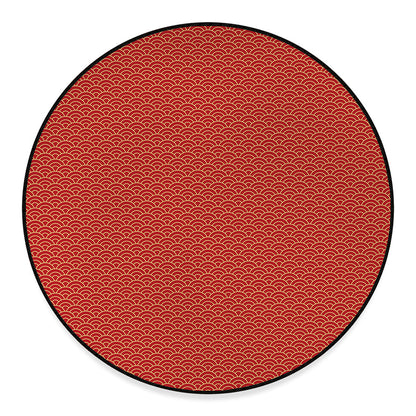 Red Japanese Wave Pattern Print Round Floor Mat