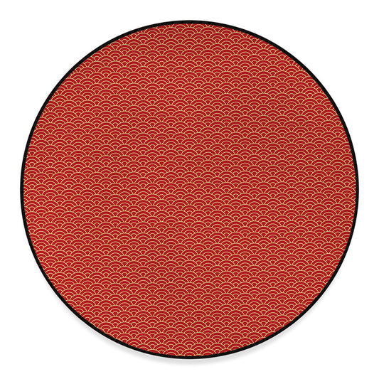 Red Japanese Wave Pattern Print Round Floor Mat