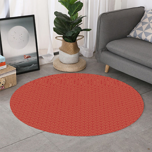 Red Japanese Wave Pattern Print Round Rug