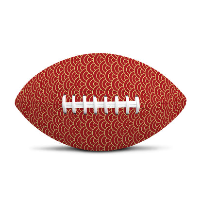 Red Japanese Wave Pattern Print Rugby Ball
