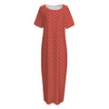 Red Japanese Wave Pattern Print Short Sleeve Long Nightdress