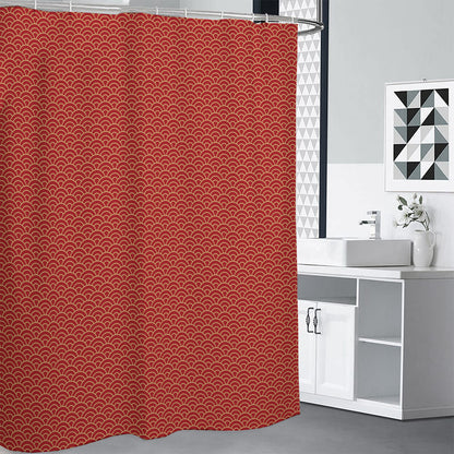 Red Japanese Wave Pattern Print Shower Curtain