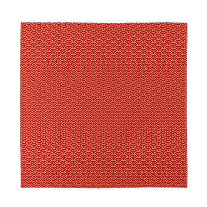 Red Japanese Wave Pattern Print Silk Bandana