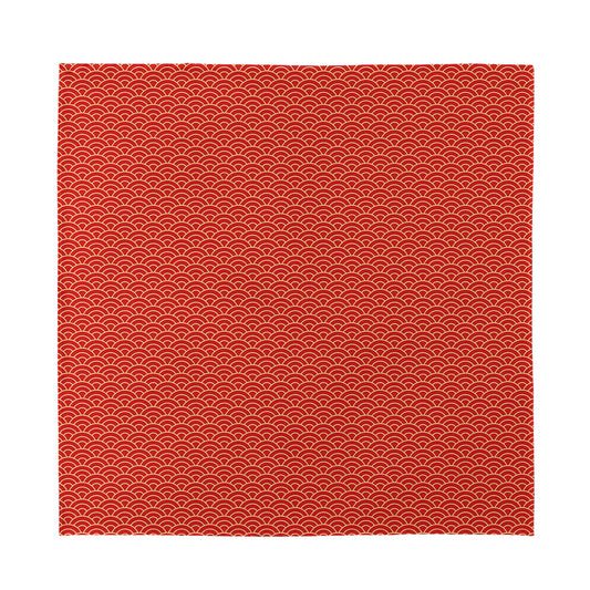 Red Japanese Wave Pattern Print Silk Bandana