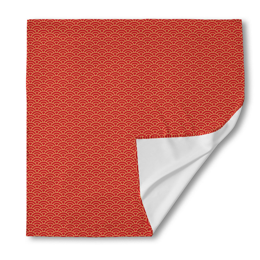 Red Japanese Wave Pattern Print Silk Bandana