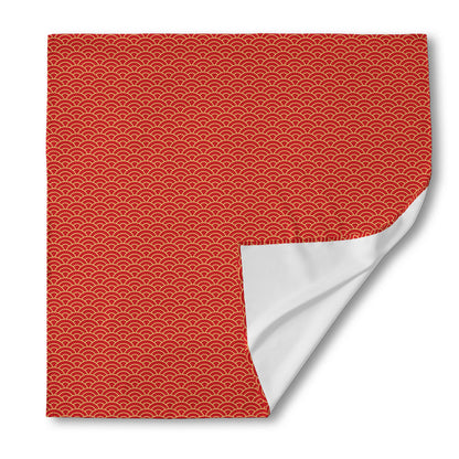 Red Japanese Wave Pattern Print Silk Bandana