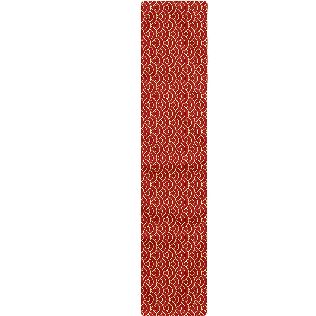 Red Japanese Wave Pattern Print Table Runner