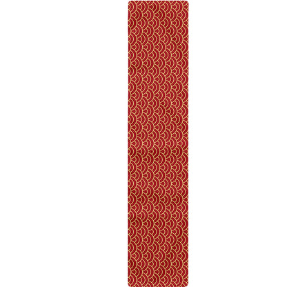 Red Japanese Wave Pattern Print Table Runner