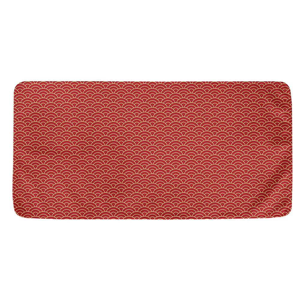 Red Japanese Wave Pattern Print Towel