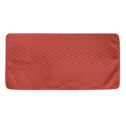 Red Japanese Wave Pattern Print Towel