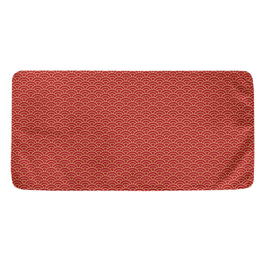 Red Japanese Wave Pattern Print Towel