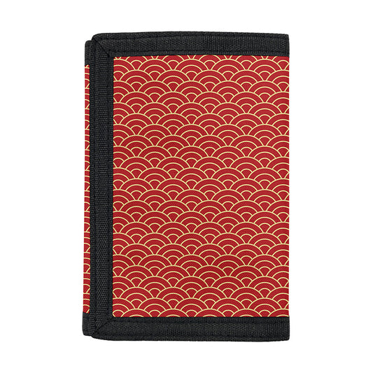 Red Japanese Wave Pattern Print Trifold Wallet