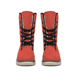 Red Japanese Wave Pattern Print Winter Boots