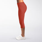 Red Japanese Wave Pattern Print Women's Capri Leggings