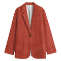 Red Japanese Wave Pattern Print Women's Cotton Blazer