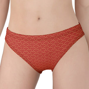 Red Japanese Wave Pattern Print Women's Panties