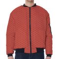 Red Japanese Wave Pattern Print Zip Sleeve Bomber Jacket