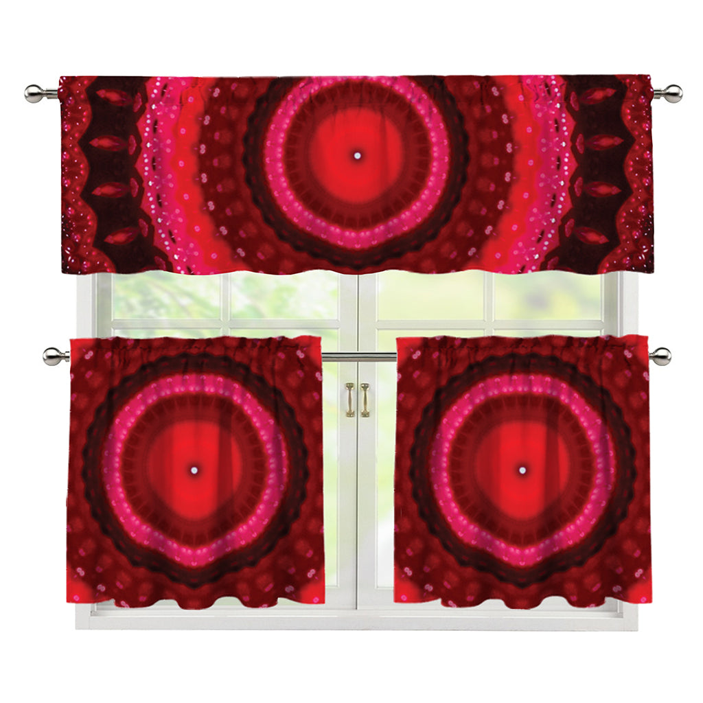 Red Kaleidoscope Print 3 Piece Kitchen Curtains