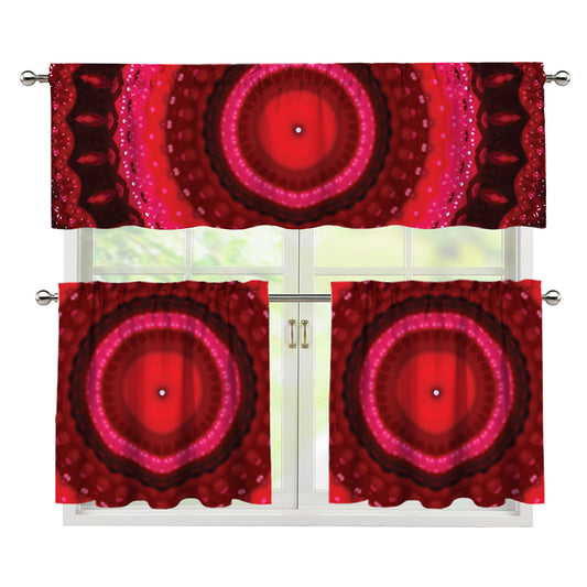 Red Kaleidoscope Print 3 Piece Kitchen Curtains