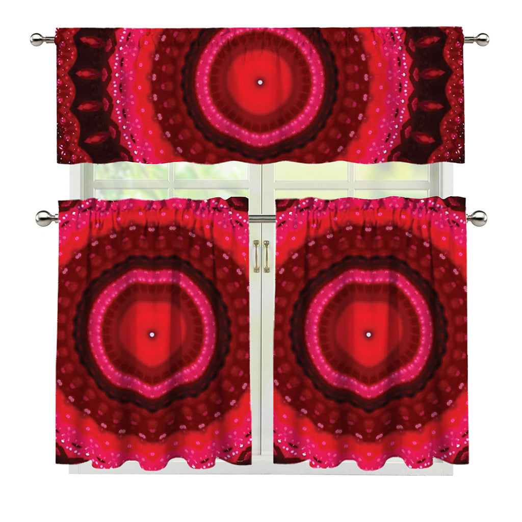 Red Kaleidoscope Print 3 Piece Kitchen Curtains