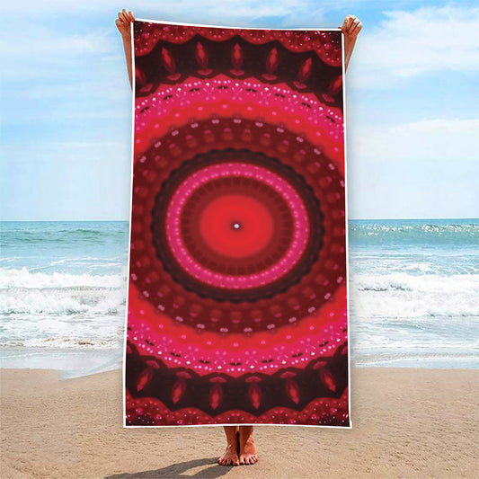 Red Kaleidoscope Print Beach Towel