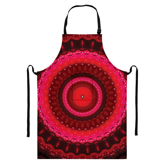Red Kaleidoscope Print Bib Apron With Pocket