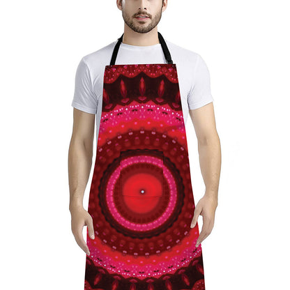 Red Kaleidoscope Print Bib Apron With Pocket