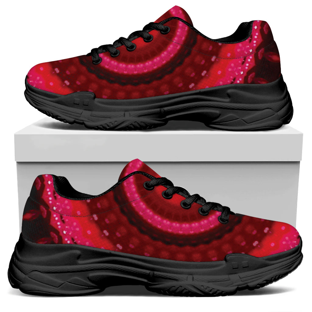 Red Kaleidoscope Print Black Chunky Shoes