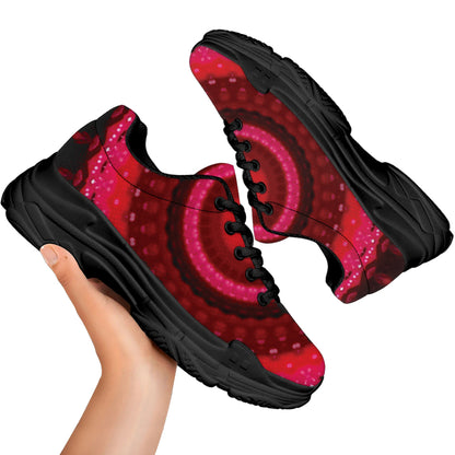 Red Kaleidoscope Print Black Chunky Shoes