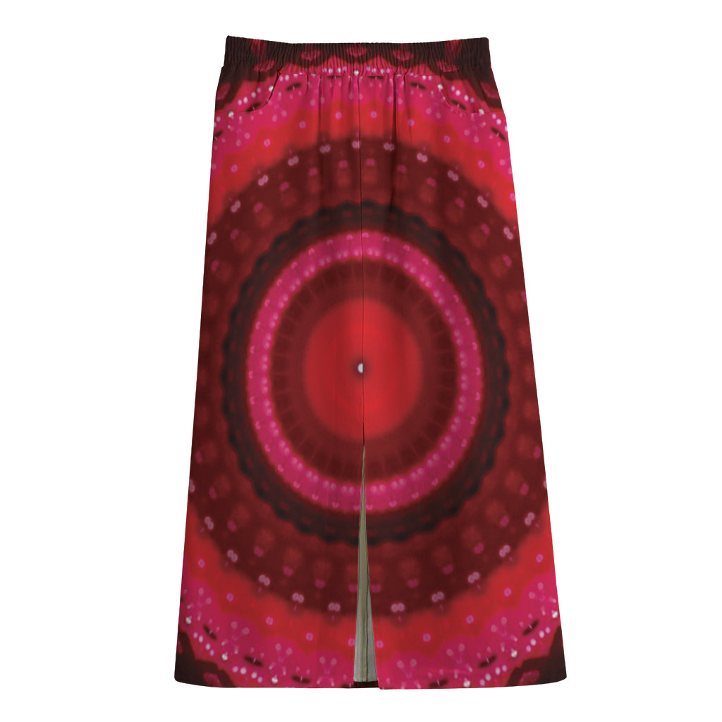 Red Kaleidoscope Print Cotton Front Slit Maxi Skirt