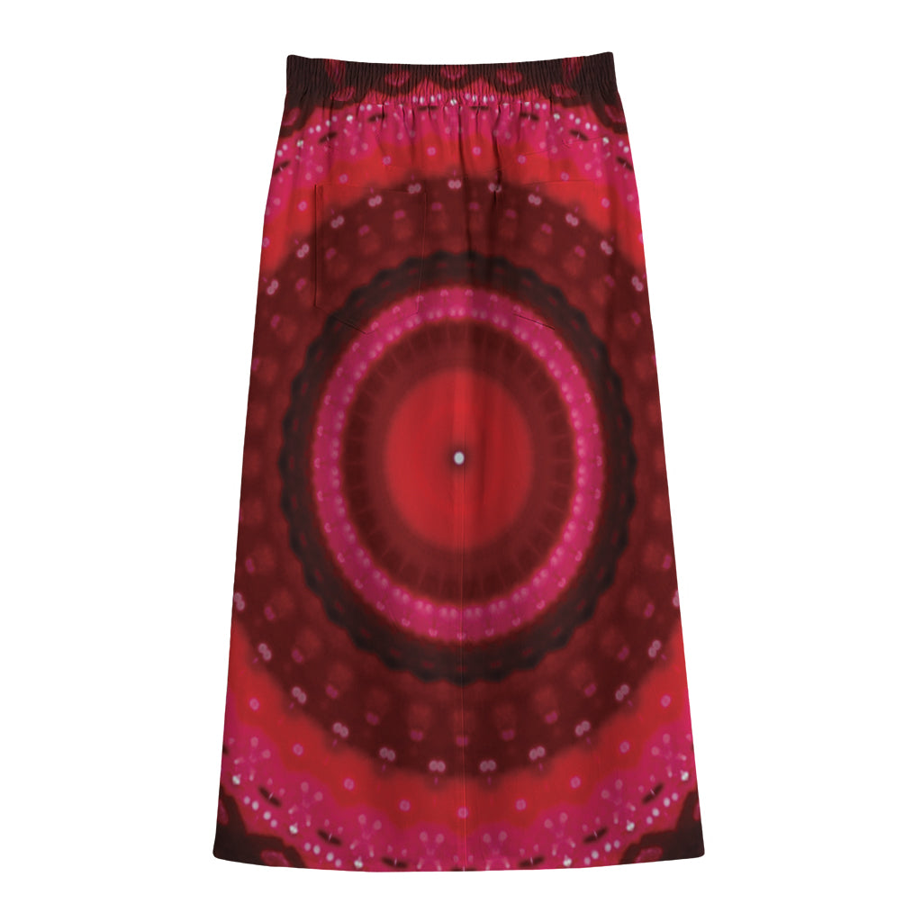 Red Kaleidoscope Print Cotton Front Slit Maxi Skirt