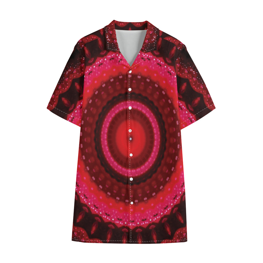 Red Kaleidoscope Print Cotton Hawaiian Shirt