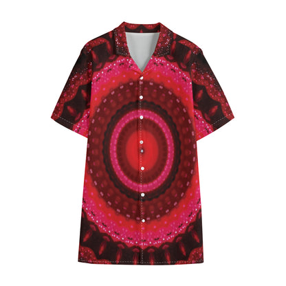 Red Kaleidoscope Print Cotton Hawaiian Shirt