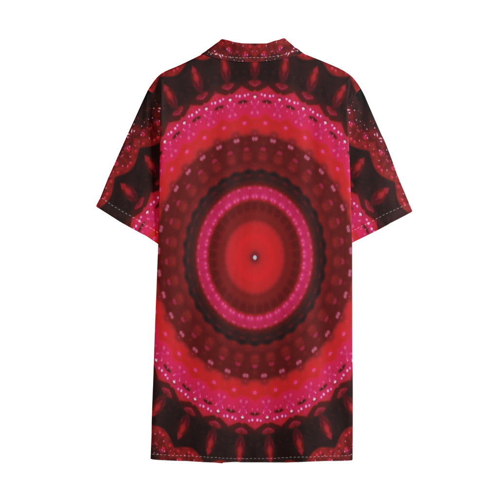 Red Kaleidoscope Print Cotton Hawaiian Shirt