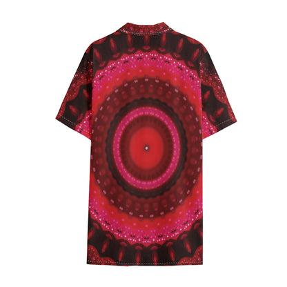 Red Kaleidoscope Print Cotton Hawaiian Shirt
