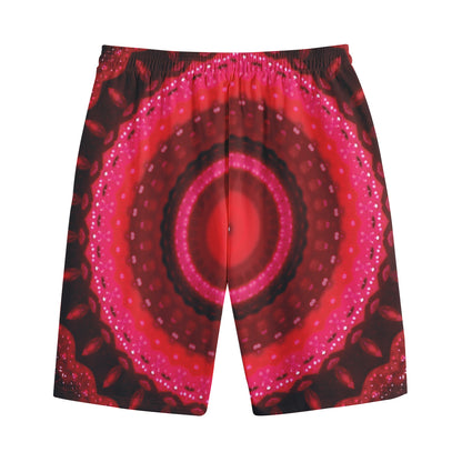 Red Kaleidoscope Print Cotton Shorts